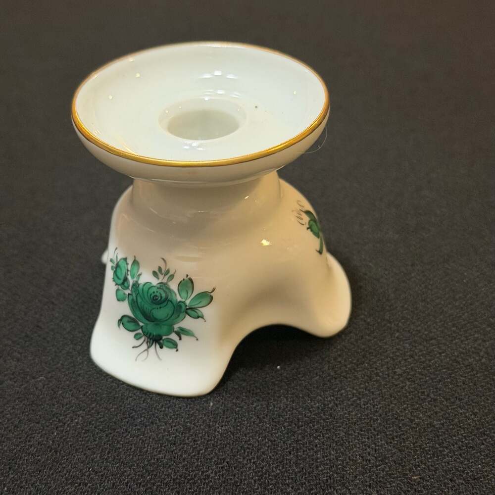 Augarten Vienna Maria Theresia Porcelain Single Candle Holder Green Rose Floral